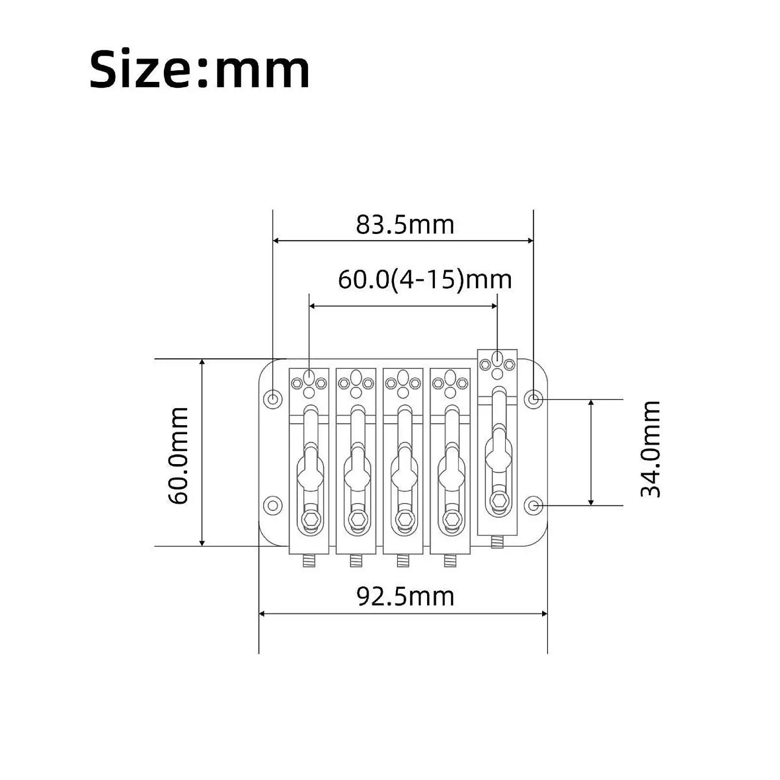 5 String Hard Tail Bass Bridge Durable Metal Guitar Accessory for Electric Acoustic Guitar Parts Replacement