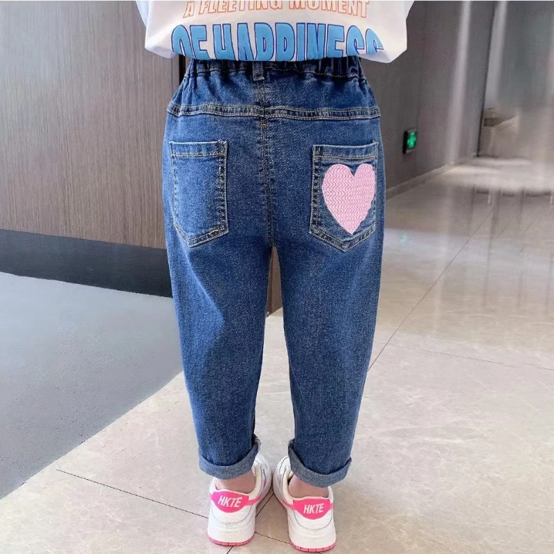 Denim Kids Jeans Floral Cartoon Long Pants Spring Autumn Graffiti Painting Print Casual Trousers Children Pants for Girl 2-7Y