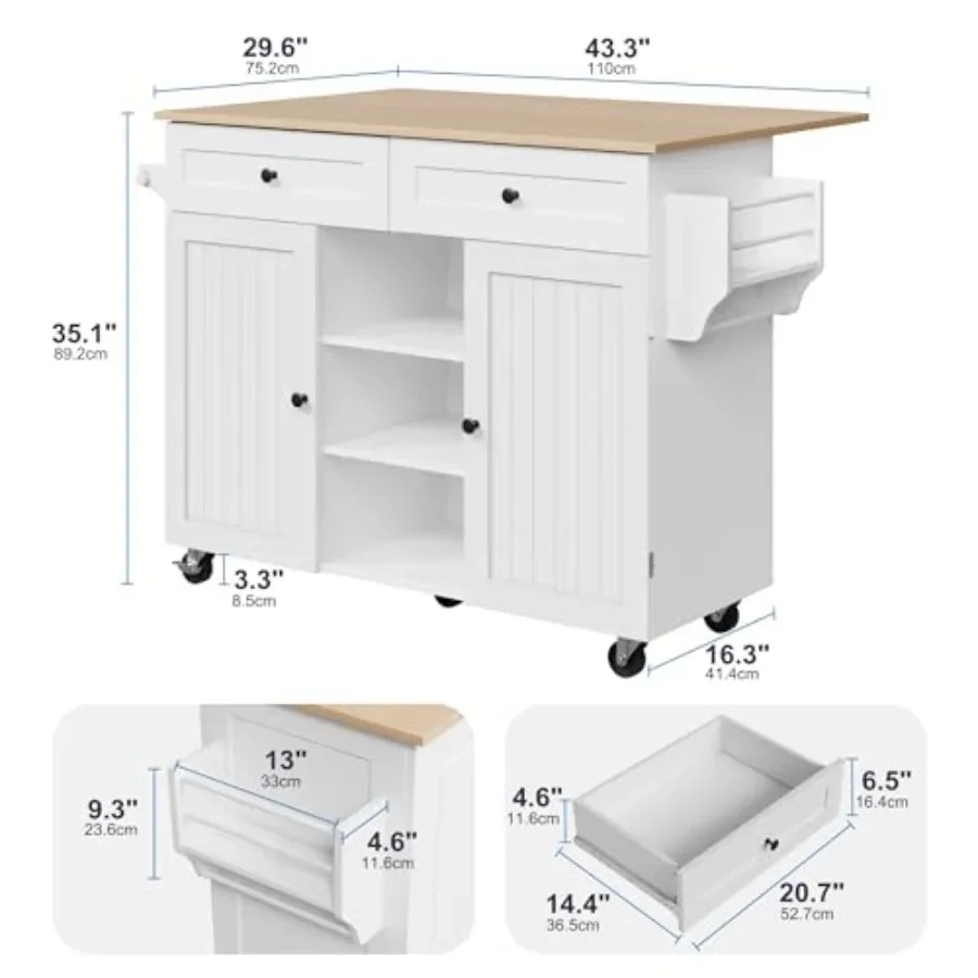 Kitchen Island with Wheels Drawers for Home Kitchen Use, Stainless Steel, Matte Black, Mobile Storage Solution with Smooth-Roll