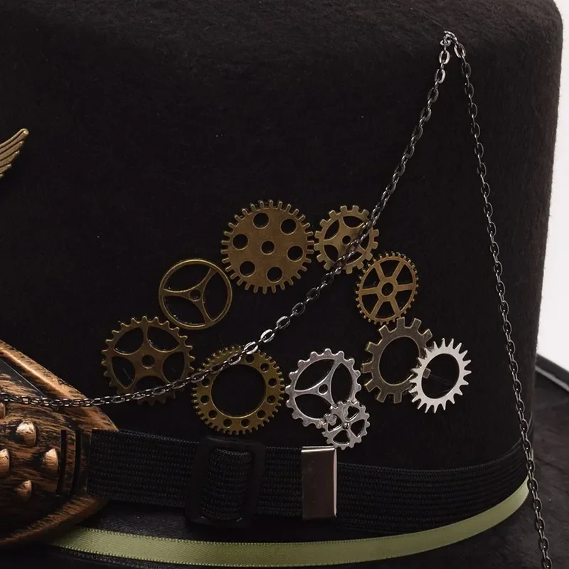 Engrenagens de penas de chapéu steampunk para homens e mulheres, óculos de cabeça, gótico, lolita, fedoras preto, top hats