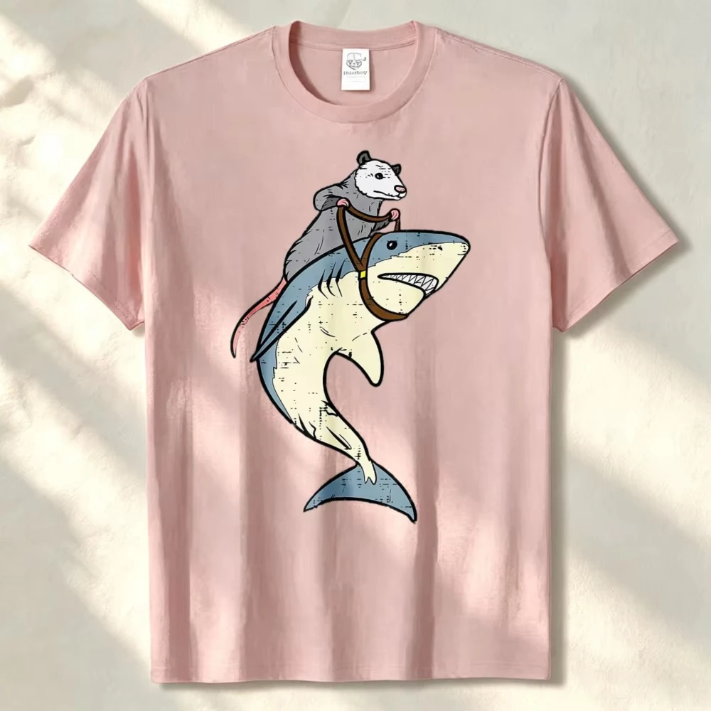 Opossum Riding Shark Fun Possum Men Toddler Youth T-Shirt Harajuku Graphic T Shirts Men Clothing High Quality Cotton Tees Tops