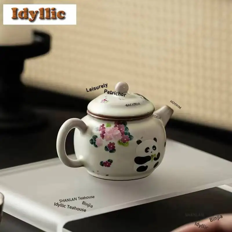 120ml Boutique Ru Kiln Ceramic Teapot Cute Panda Ruyi Pot Japanese Tea Maker Ball Hole Fiter Kettle Services Accessories Craft