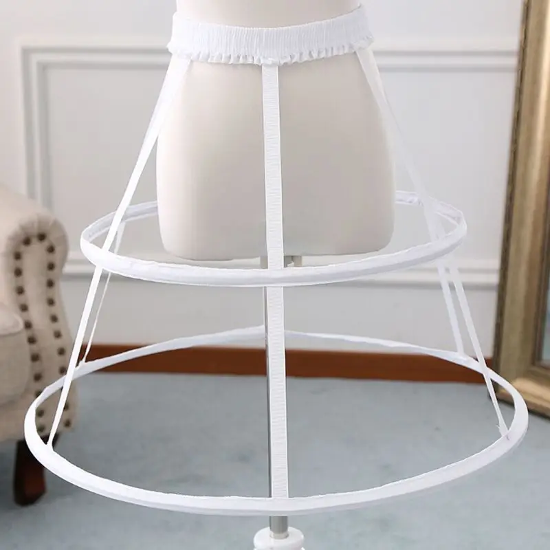 Free shipping Wedding Bridal Crinoline Underskirt Women Girls Elastic Waistband Adjustable Pannier Petticoat 2 Hoop Cage Skirt