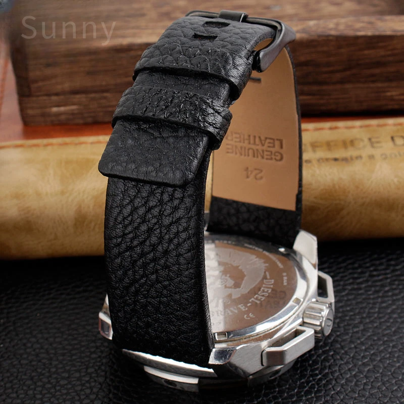 For Diesel Sweet-Proof Business Brown Black White Leather Litchi Pattern Watch Band Men\'s Dz4323/1657/4318 24 26mm Accessories