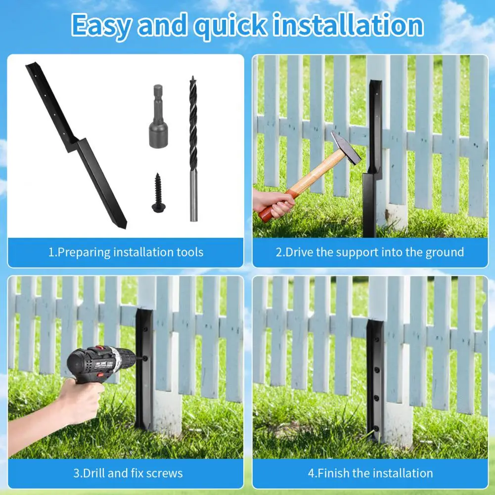 4Pcs Fence Post Repair Stakes with Fixing Screws, Powder-coated Surface Heavy-duty Fence Back Support Kit, Pointed Head Tilted B