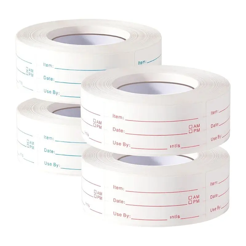 M12K-4 Rolls 2000Pieces Removable Freezer Labels, 1 X 2Inch Food Date Stickers Food Date Labels Refrigerator Food Labels