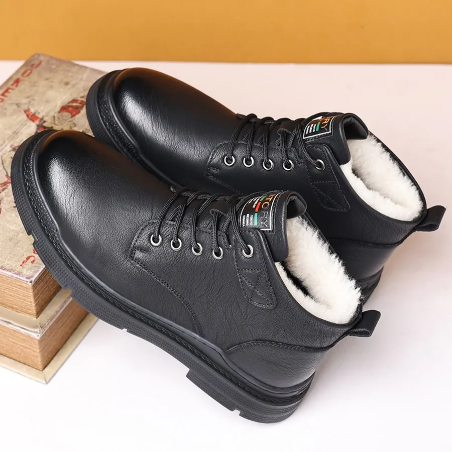 Men's Winter Fleece-Lined Ankle Boots, Lace-Up High-Top, Round Toe, Casual Daily Outdoor Wear