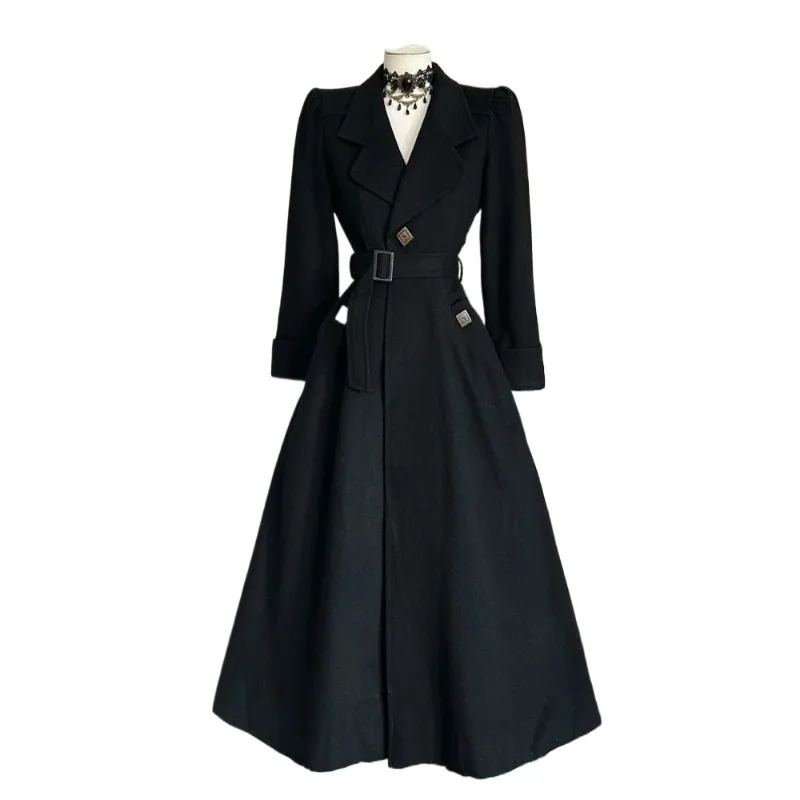 

British Style Woolen Dress for Women's Rich Family Daughter French Retro Small Fragrant Style High-end Woolen Coat Autumn Winter