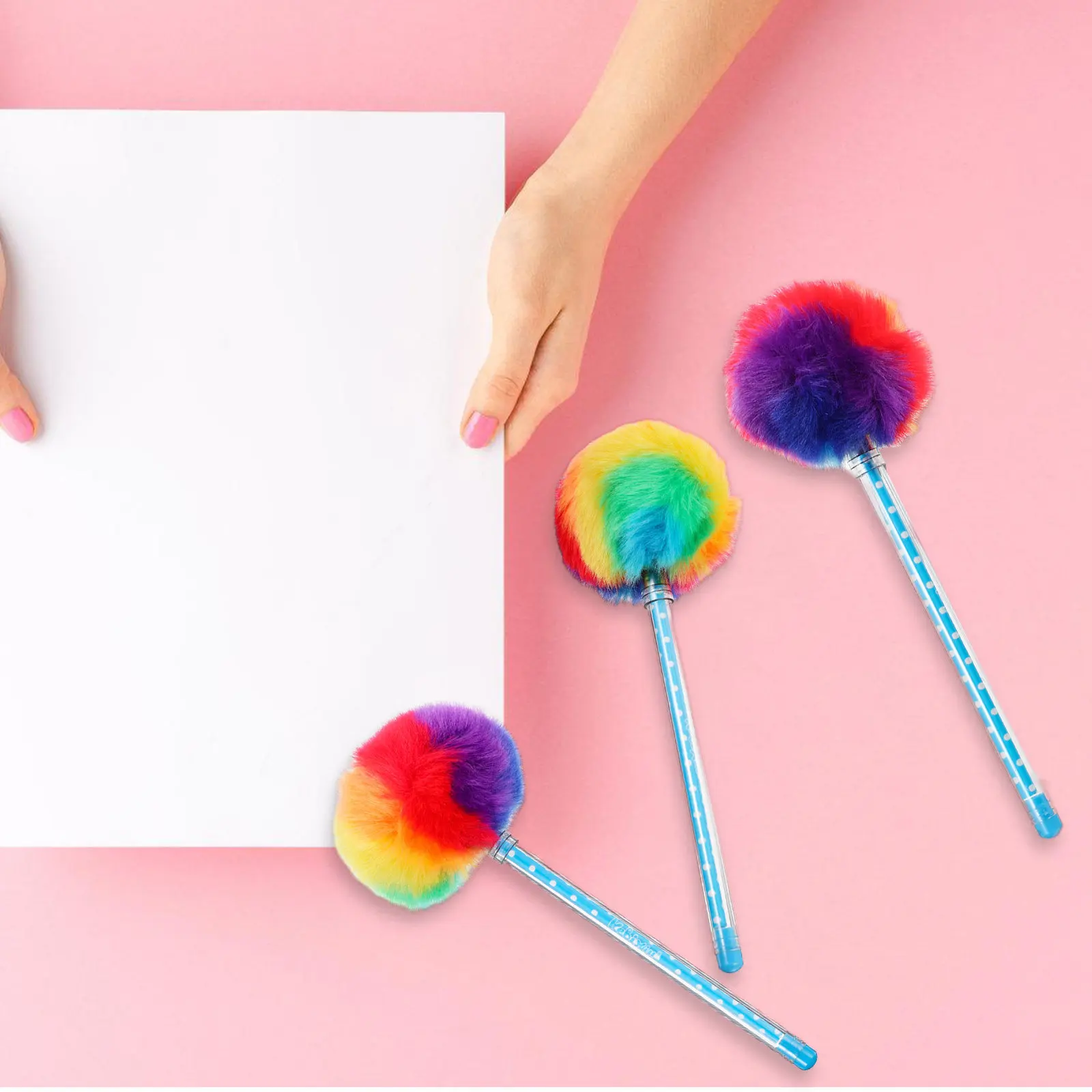 

3Pcs Adorable Ballpoint Pens Pompom Pulling Hat Design Smooth Ink Portable Lightweight Writing Pens Student School Office