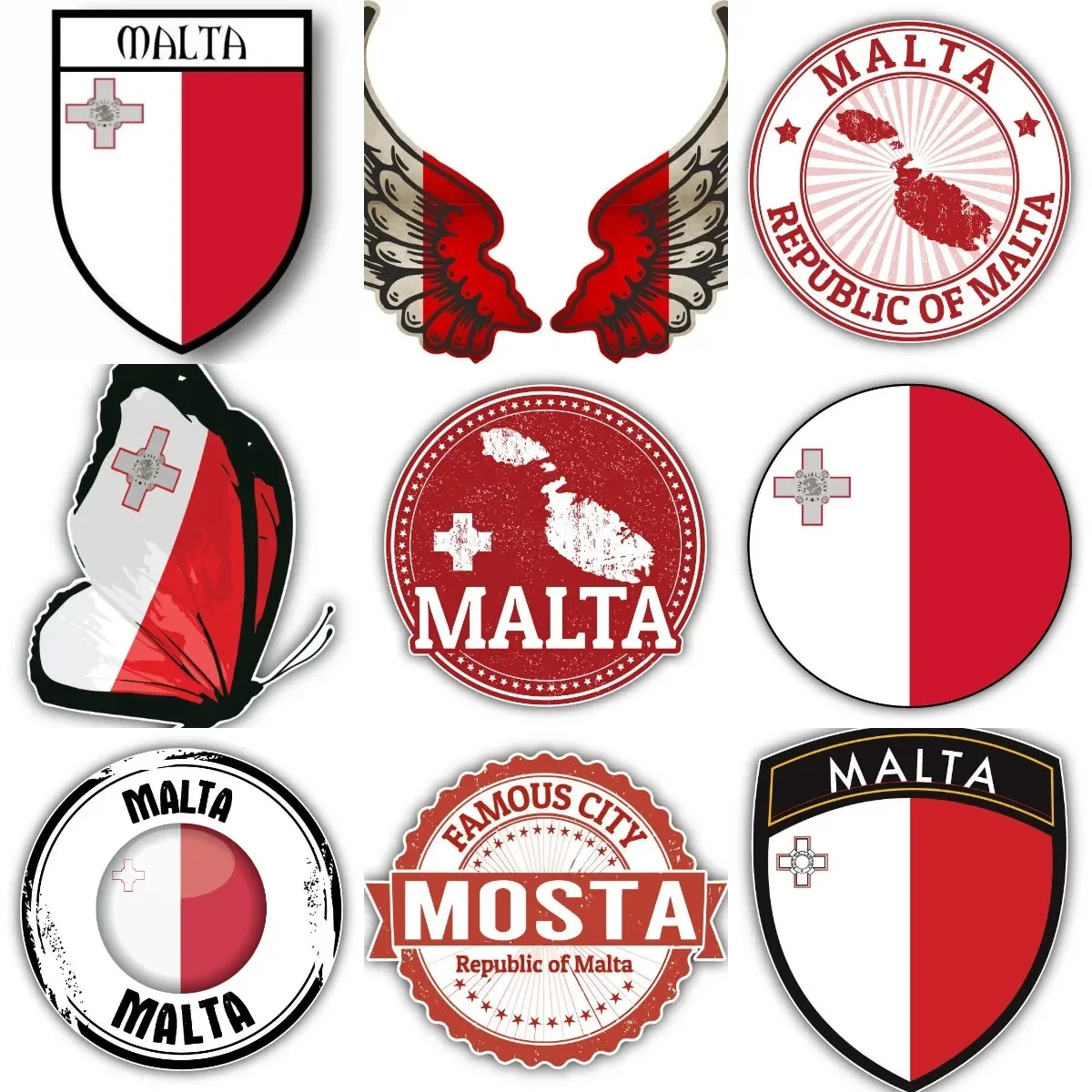 

M Malta Flag Map Emblem Creative Personalized PVC Waterproof Stickers for Covered Scratch Decorate Car Bicycle Wall Room Bumper