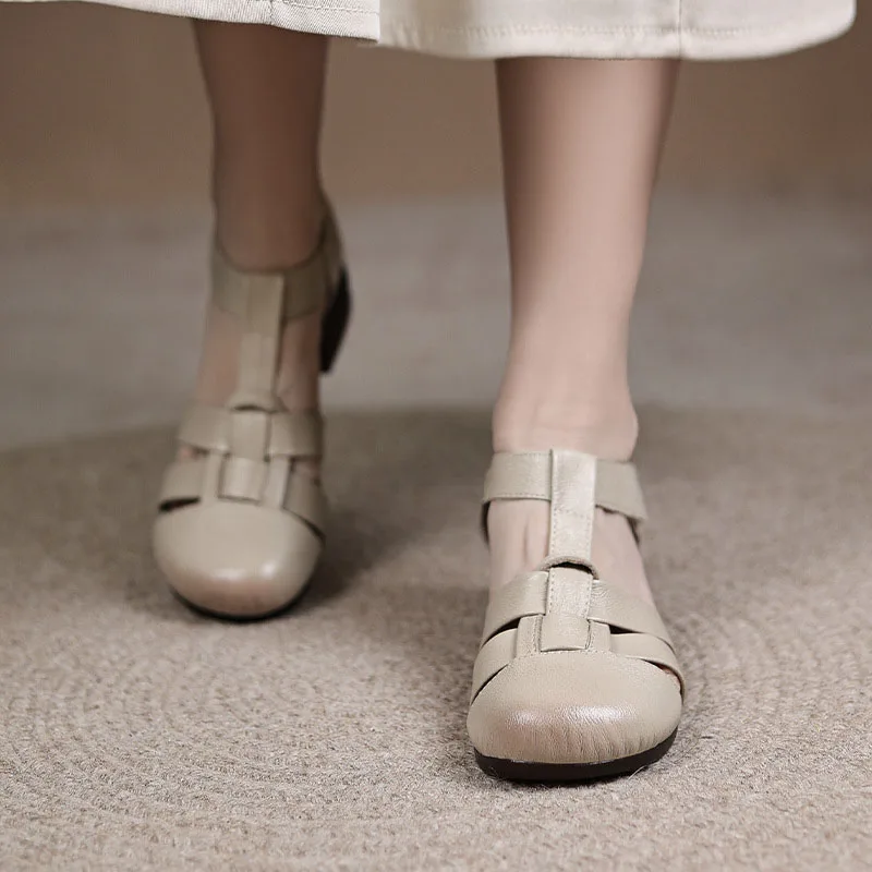 

XMWRLW 2026 Genuine Leather Summer Sandals For Women Retro Style Shoes Rubber Sole Non Slip Ladies Summer Sandals Shoes Sandal