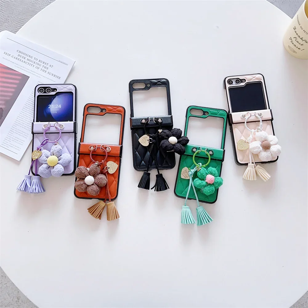 FLower Ring Leather Phone Case for Samsung Galaxy Z Flip 6 5 4 3 Flip5 Flip4 Flip3 5G Protective Shockproof Cover