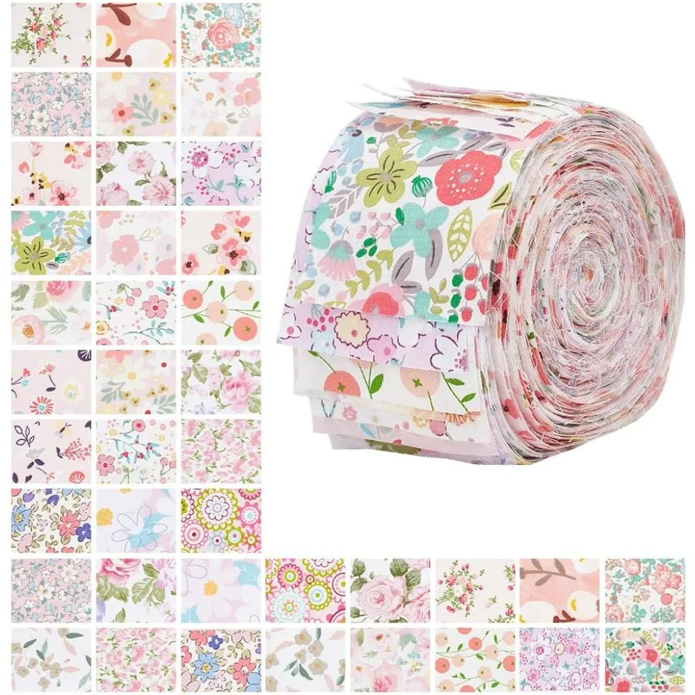 

40Pcs Fabric Jelly Rolls 100% Cotton Quilting Fabric 39x2.6 Inch Flower Pattern Fabrics Strips Precuts Quilt Strips for Blanket