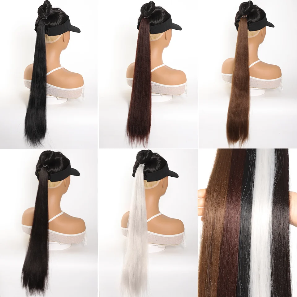 Cola de caballo sintética recta de 28 pulgadas con cuerda elástica, accesorio de cabello moderno para uso diario y fiestas 5