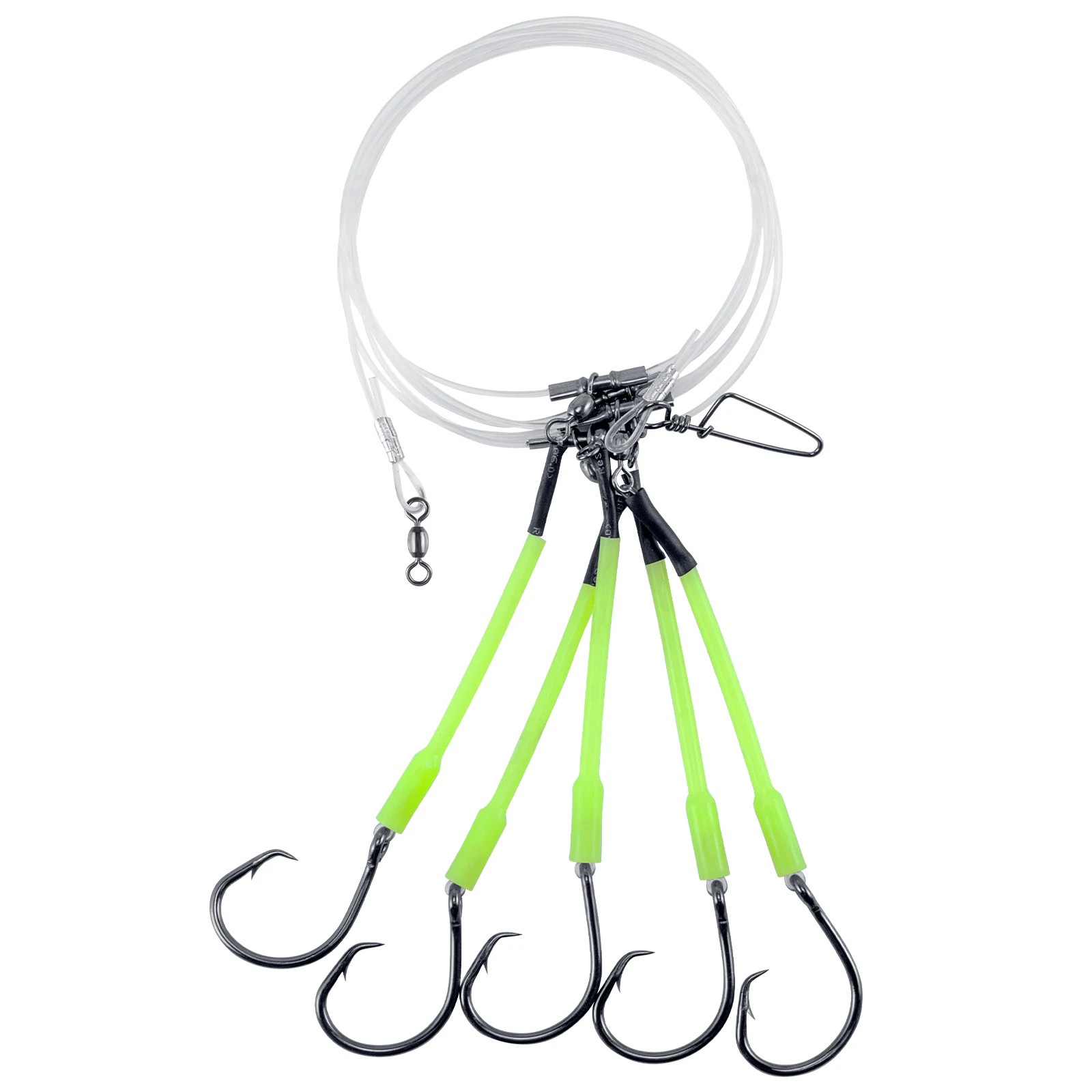 Bottom Fishing Rig Snapper Rig with Glow Sleeves 5 Circle Hooks Leader Deep Drop Rig for Halibut Grouper Snapper Saltwater