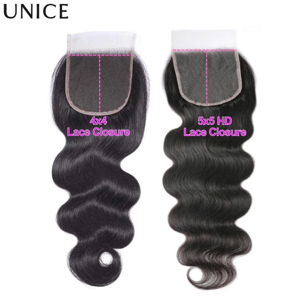 

UNice 100% натуральные человеческие волосы: кружевная застежка 4x4, кружевная застежка 5x5 HD и кружевной фронтальный патч 13x4 с свободной разметкой