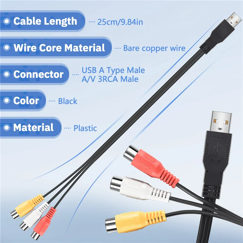 AEE7-1Pc Usb Male Plug To 3 Rca Female Adapter Audio Converter Video Av A/V Cable Usb To Rca Cable For Hdtv Tv Television Wire C