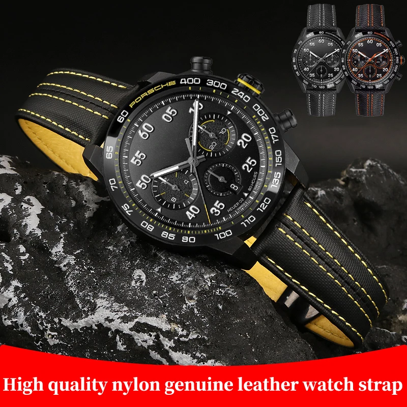 For TAG Heuer Carrera Porsche Co branded Nylon Leather Watch Strap Fashion Business Wristband Accessories Men's 22mm