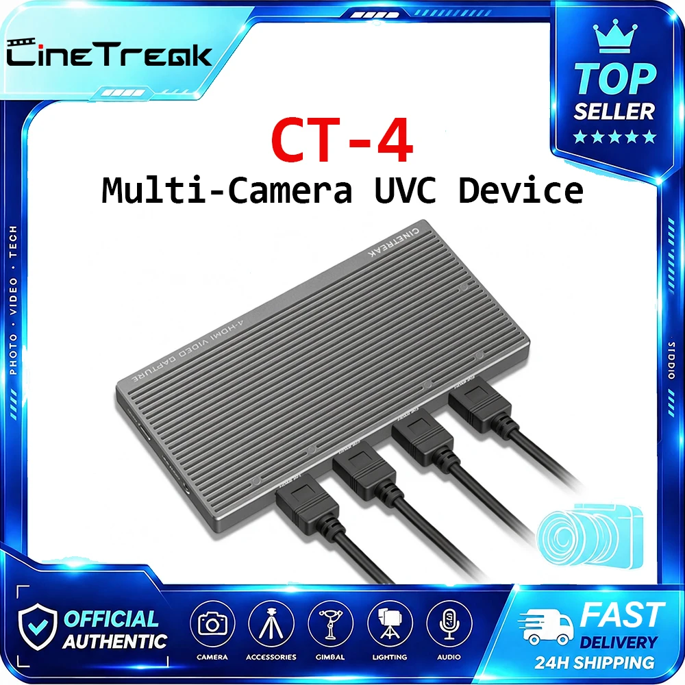 CineTreak CT-4 Multi-Camera UVC Device 4K60 4-Ch HDMI to USB 3.2 Type-C Capture Card, 4x HDMI Input for Live Streaming/OBS, VMix