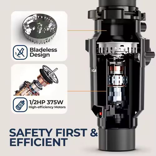 Continuous Feed Garbage Disposal with Sound Reduction,1/2 HP Food Waste Disposer with Stainless Steel Grinding System - Image 2