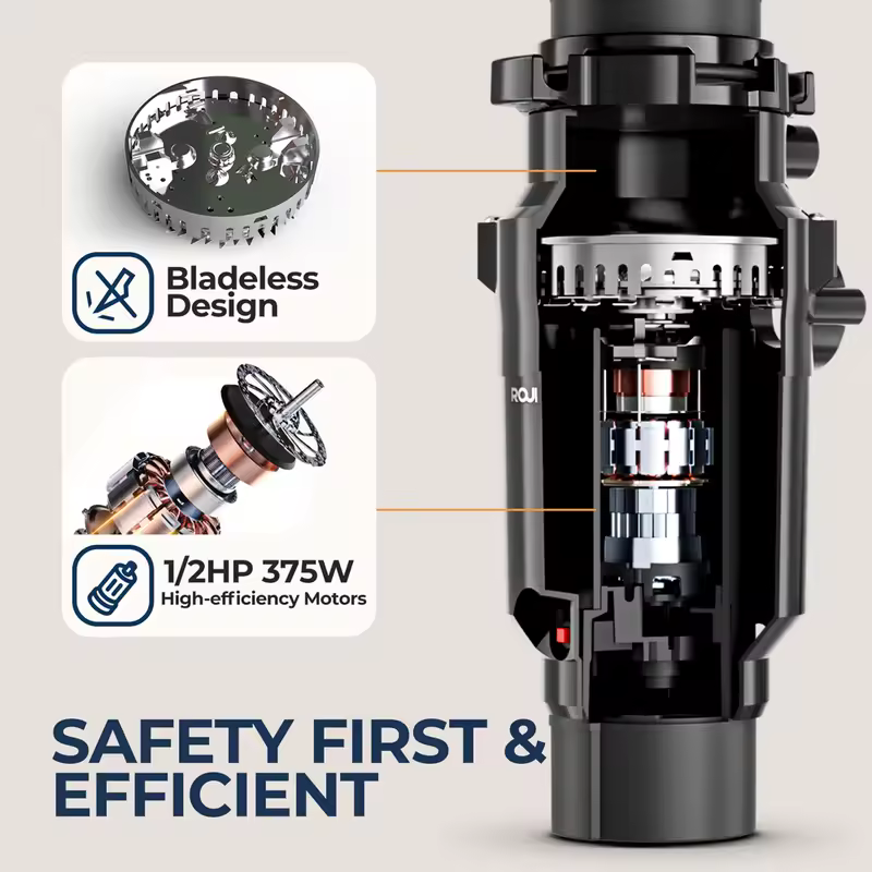 Continuous Feed Garbage Disposal with Sound Reduction,1/2 HP Food Waste Disposer with Stainless Steel Grinding System - Image 2