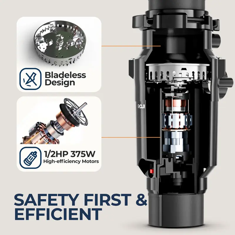 Continuous Feed Garbage Disposal with Sound Reduction,1/2 HP Food Waste Disposer with Stainless Steel Grinding System - Image 2