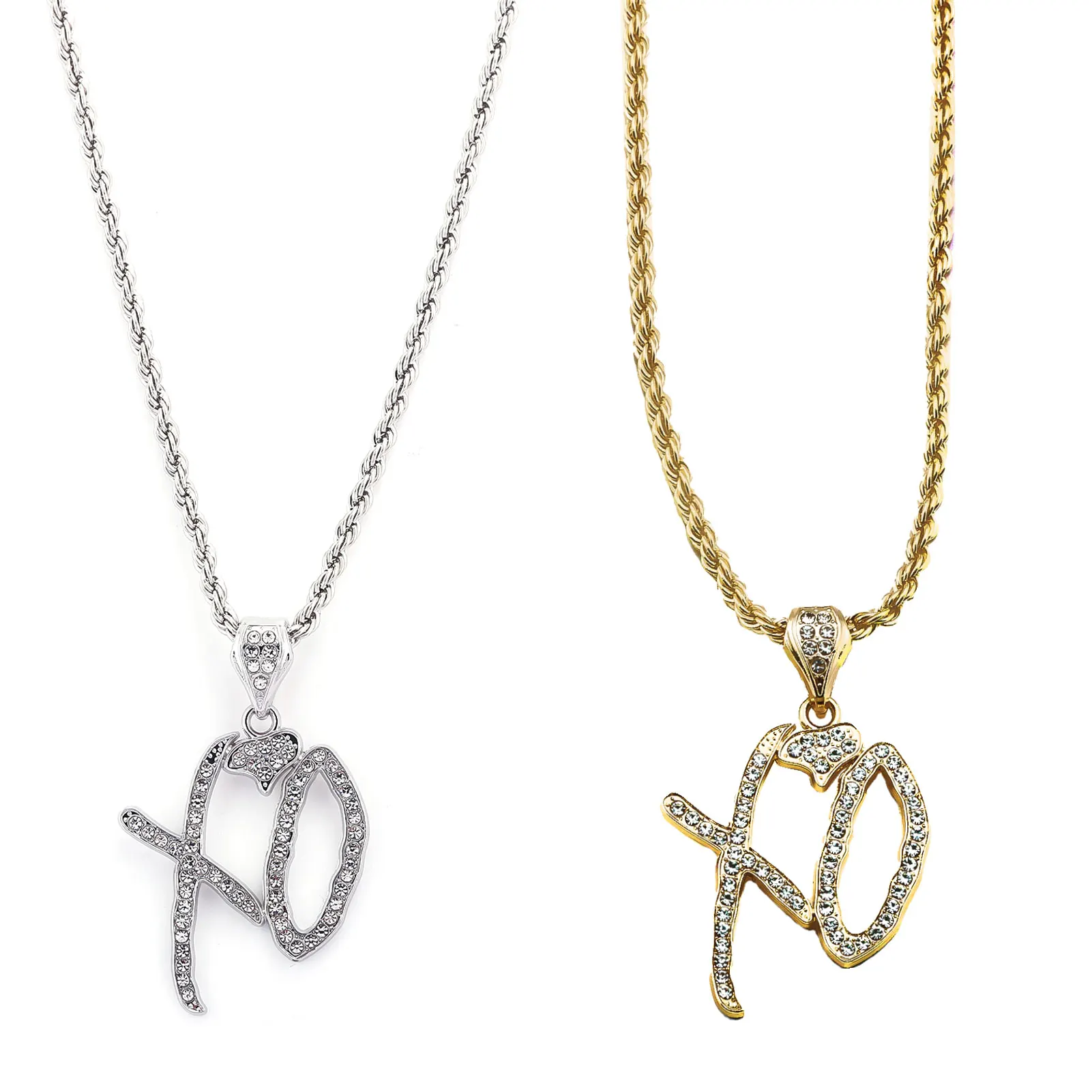 Exquisite Creative Bubble Letter Xo Inlaid White Zircon Pendant Necklace Men\\'s Fashion Casual Party Jewelry Holiday Gifts
