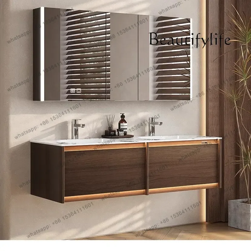 Medieval oak paint bathroom cabinet wash station combination bathroom rock slab hot bending integration