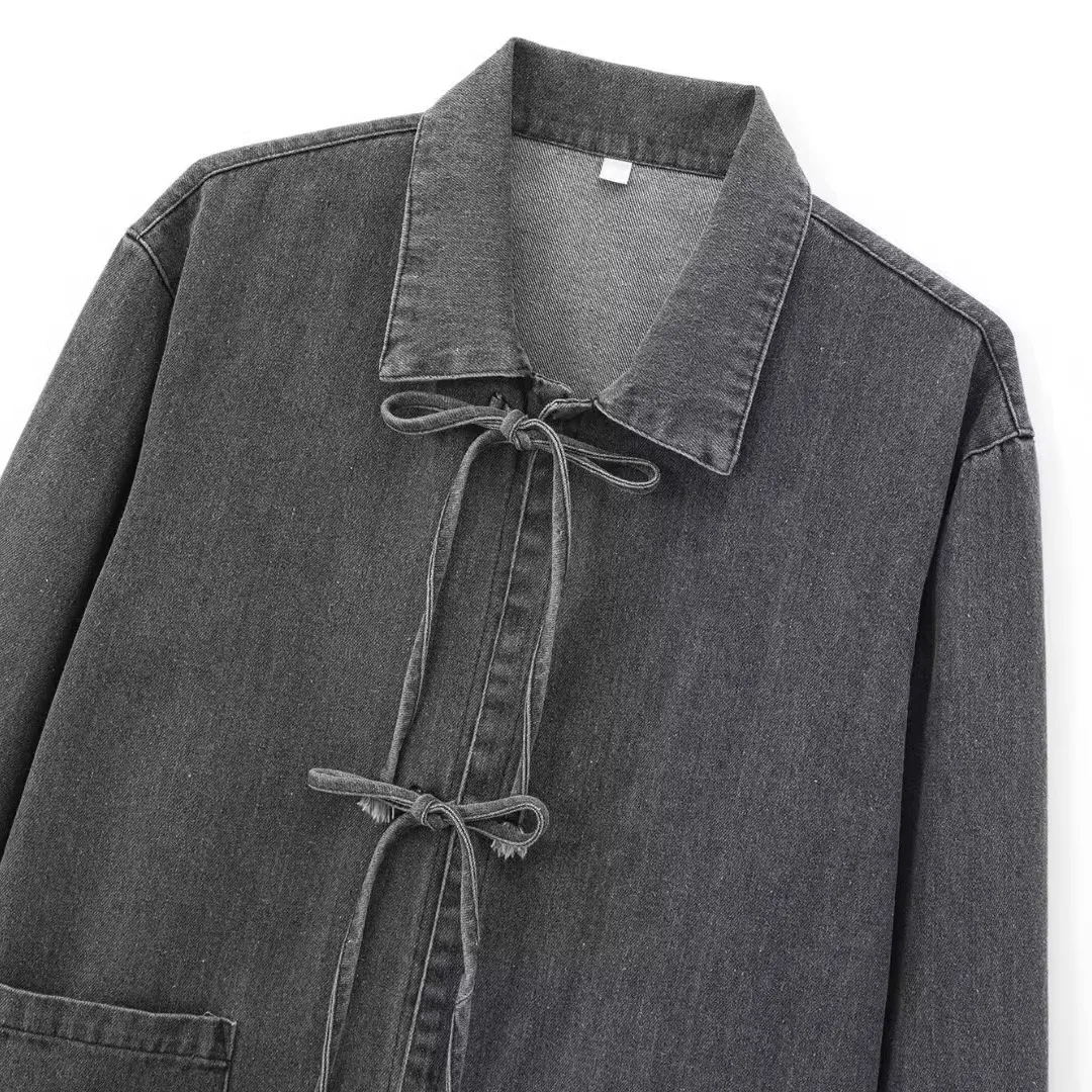 

Faionable повседневное женское джинсовое пальто с поясом, осеннее новое поступление, длинное пальто JNLEAOG из полиэстера с отложным воротником