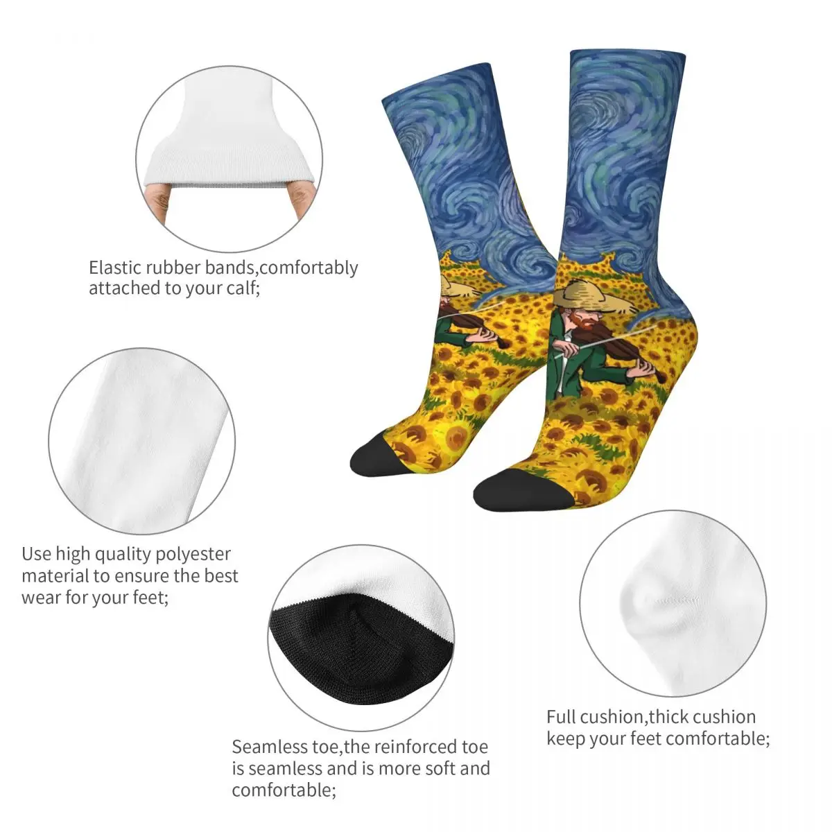 Van Gogh Socken Sonnenblumen Freizeit Strümpfe Herren bequeme Outdoor-Socken Winter Design Anti-Schweiß-Socken