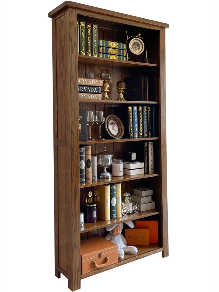 Solid wood narrow oak bookcase locker