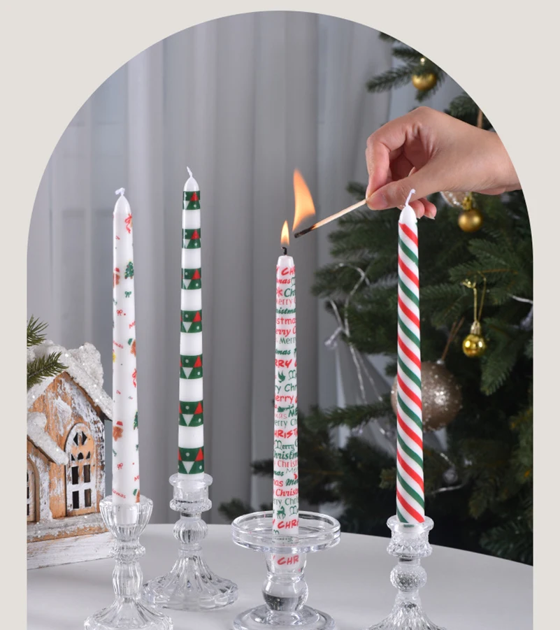 25 سنتيمتر عيد الميلاد مطبوعة طويلة الجذعية شمعة عيد الميلاد ديكور المنزل شمعة الزفاف وعطلة حفلة الحلي هدية شمعة دخاني