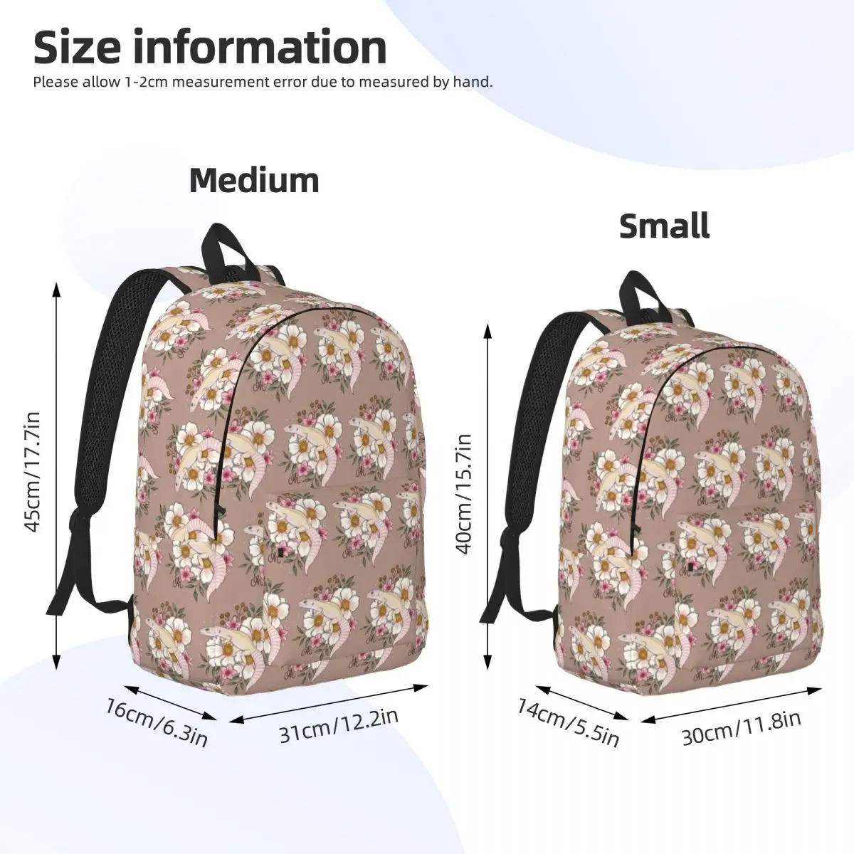 Leopard Gecko Murphy's Patternless With Florals Backpack Daypack Large Capacity Kids BookBag School Bag Shoulder Bags for Kids