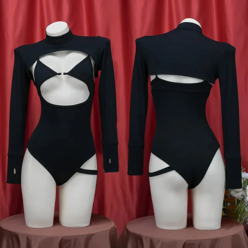 

Anime black hollow swimsuit women bodysuit sexy backless cosplay costume swimwear with cover-up girls underwear rode play outfit