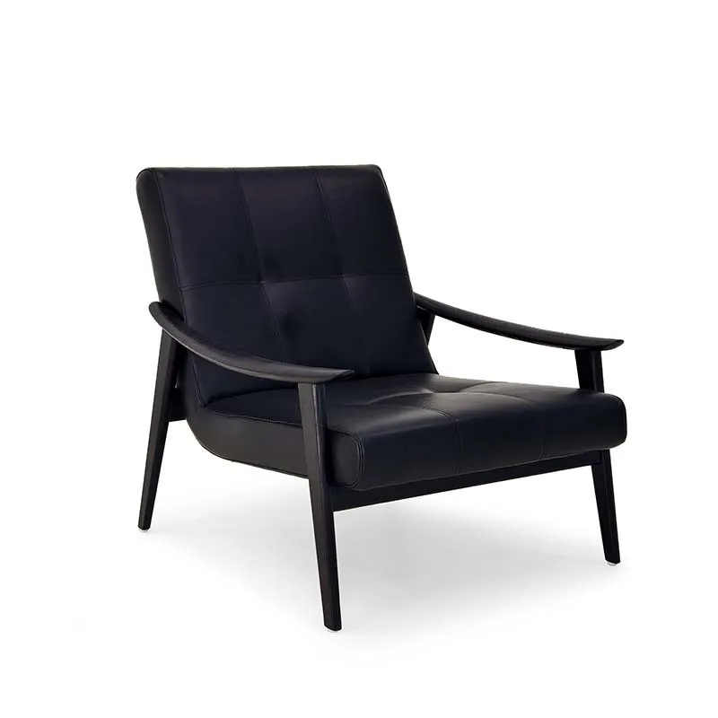 

Light luxury solid wood lazy leather chair cafe hotel leisure area single sofa chair