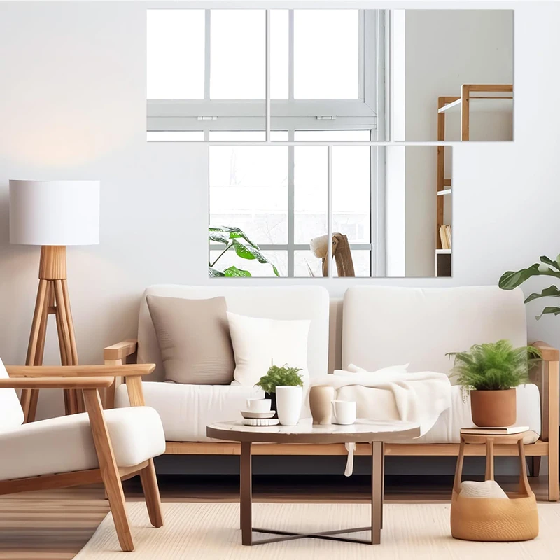 4/8PCS Square Acrylic Mirror Wall Stickers, Self Adhesive Reflective Panels for Bedroom Living Room