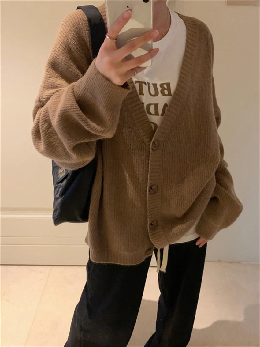 

Alien Kitty Loose Knitwear Coats Daily Solid Women New All Match Gentle V-Neck Oversize Fashion Minimalist Spring Sweaters