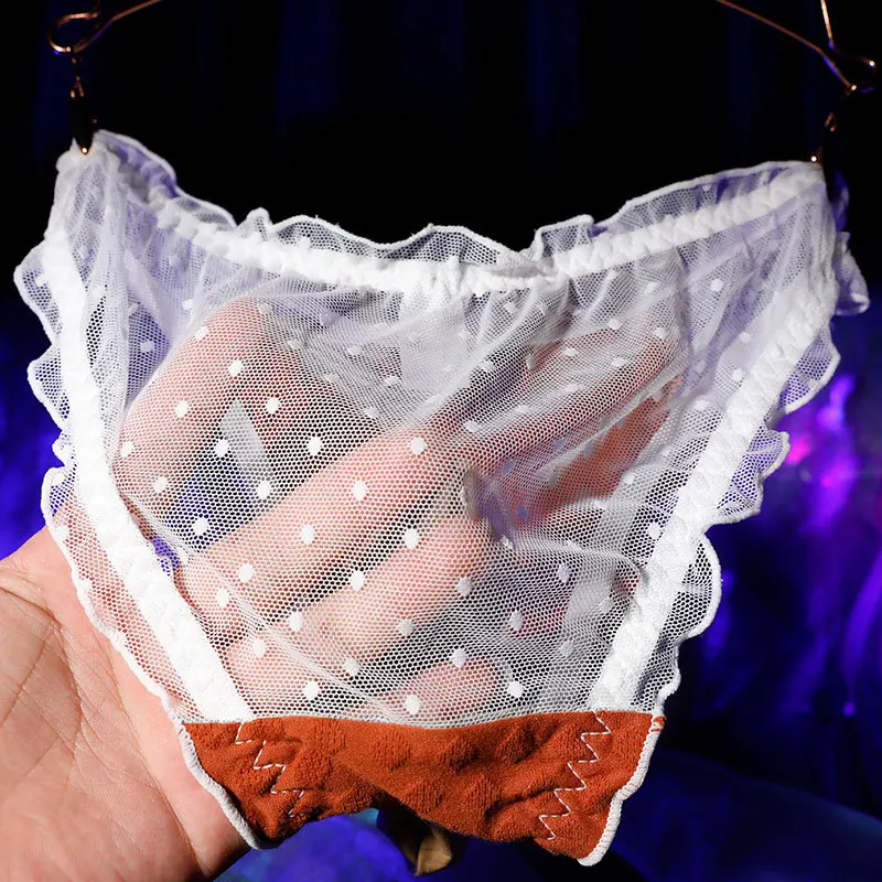 Sexy Sissy Pouch Panties Mens Lace Mesh Underwear See-through Man Open/Closed Peni Sheath Brief Large Size Gay Men Underpant