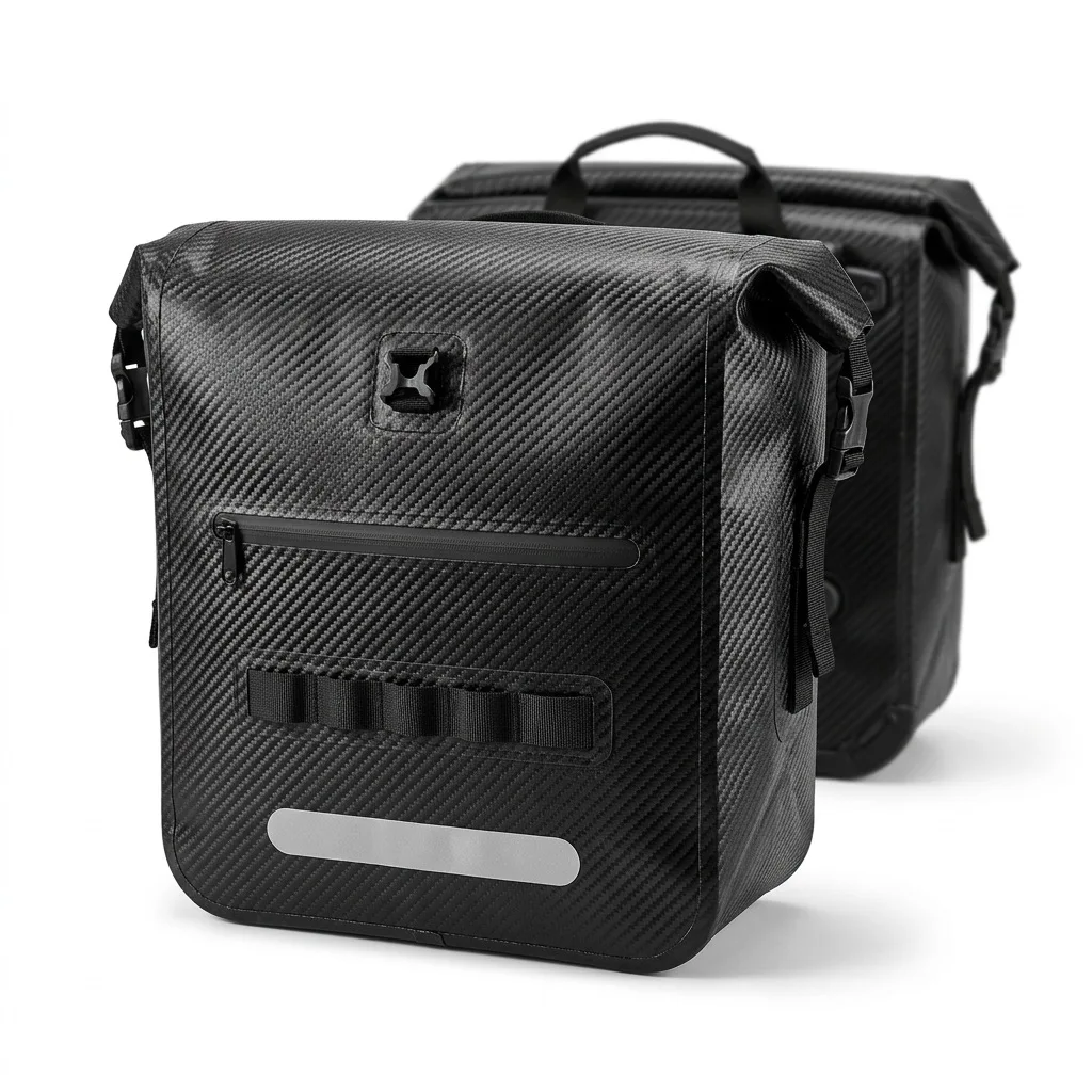 Motorcycle Waterproof Saddlebag Set 70L Double Side Bags IPX6 PVC Carbon Texture Reflective Strips for Motorbike Touring
