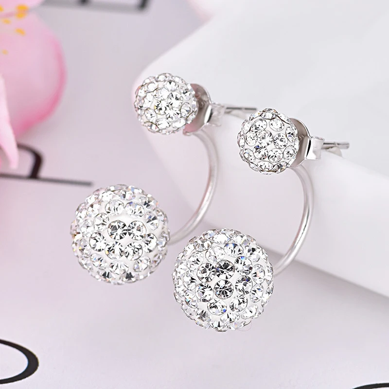 925 Sterling Silver New Shambhala Jewelry Crsytal Ball U Stud Earrings For Women Fashion XY0235