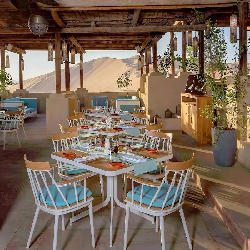 مجموعة أثاث مطعم مقهى مقهى الشرق الأوسط الأنيق في الفندق في الهواء الطلق صالة طاولة وكراسي خشبية متجر مطعم مربع #1