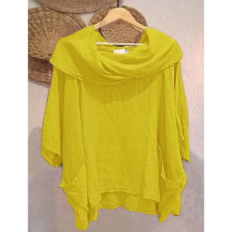 2025 nueva moda para mujer, blusa de gran tamaño con hombros descubiertos, Tops lisos con manga de murciélago, camisa holgada con dobladillo Irregular para vacaciones para mujer