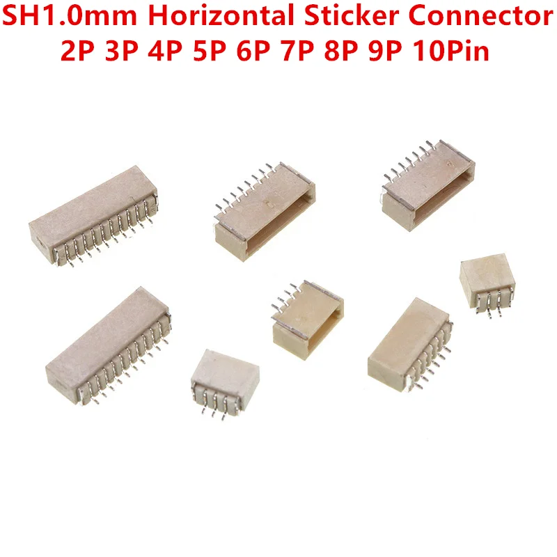 20Pcs JST SH1.0 Connector 1.0mm Pitch SMT Horizontal Socket 2P 3P 4P 5P 6P 7P 8P 9P 10Pin Horizontal Sticker Connectors