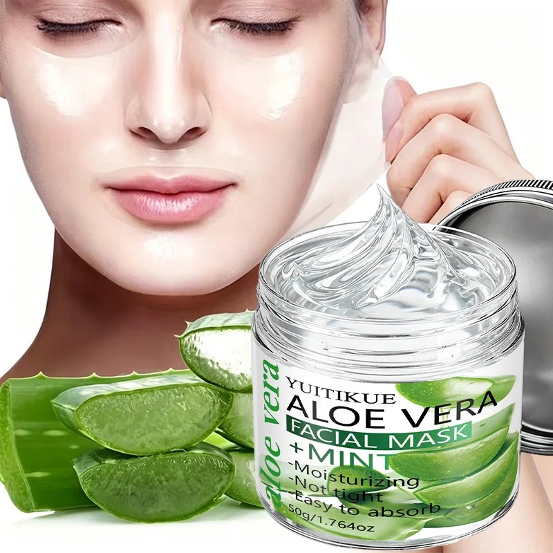 YUITIKUE 50g Aloe Vera Mint Facial Mask Refreshing Hydrating Easy Absorb Non Tight Soothing Moisturizing Face Care Mask