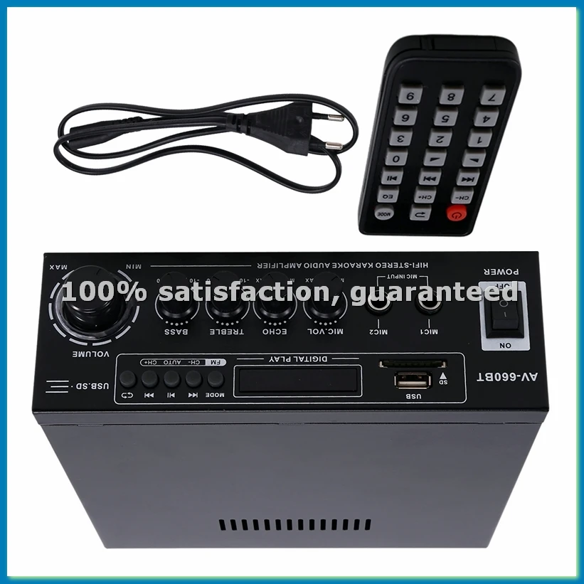 AV-660BT Bluetooth Sound Amplifier - Power Amplifier Support Bluetooth, FM Radio, USB, SD Card & Dual Mic Inputs EU PLUG-ABFT
