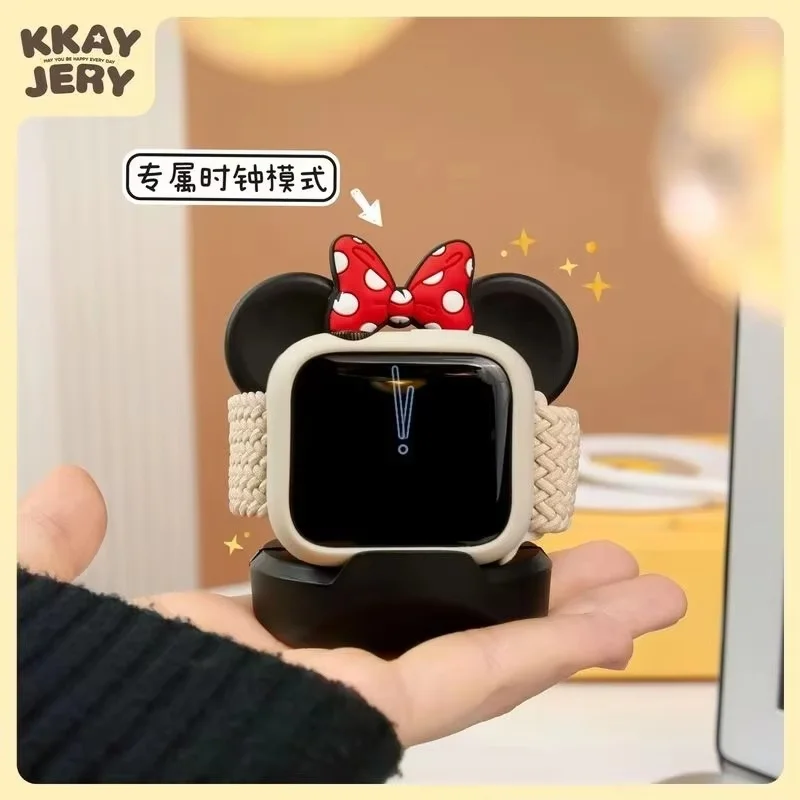 Mickey mouse disney carregador suporte minnie desktop titular para apple watch 8 7 6 5 4 iwatch 3 2 1 se silicone dos desenhos animados base de carregamento