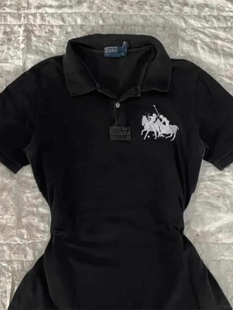 Polo à la mode pour femmes T-shirt à revers pour femmes manches courtes 2025 nouvel été gothique broderie décontracté mince femmes T-shirt