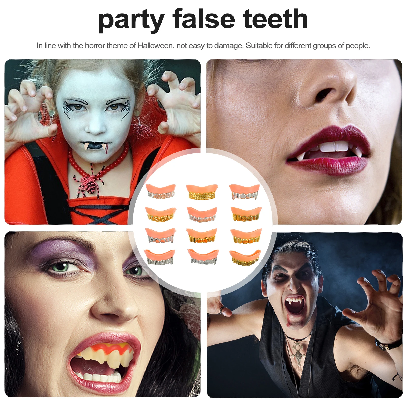 

12 шт., накладные брекеты для вечеринки, реквизит, реалистичные забавные зубы для Хэллоуина, аксессуары для костюмов, кляп, идеи подарков