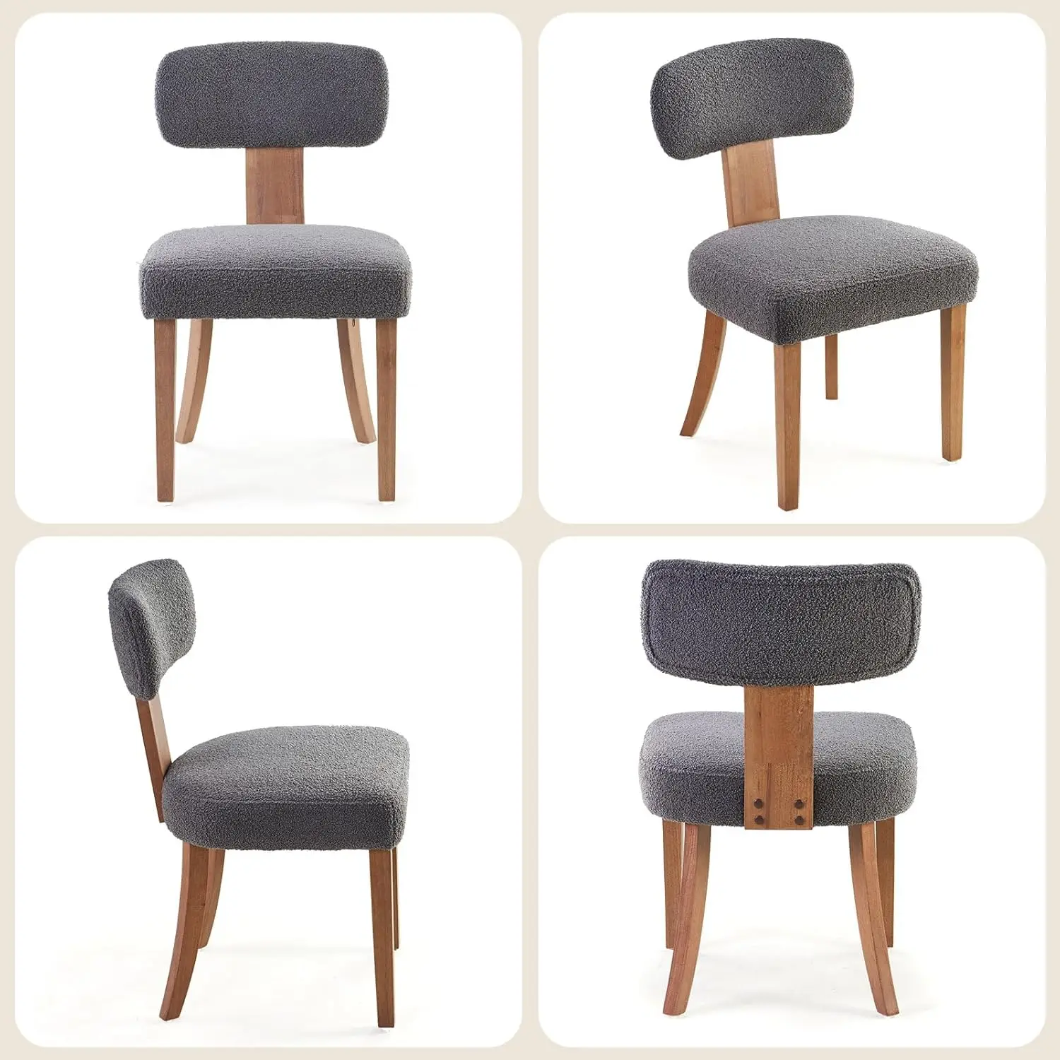 Mid Century Modern Dining Chairs Set Of 2, Sherpa Upholstered Kitchen Chairs With Curved Backrest & Adjustable Legs For Living