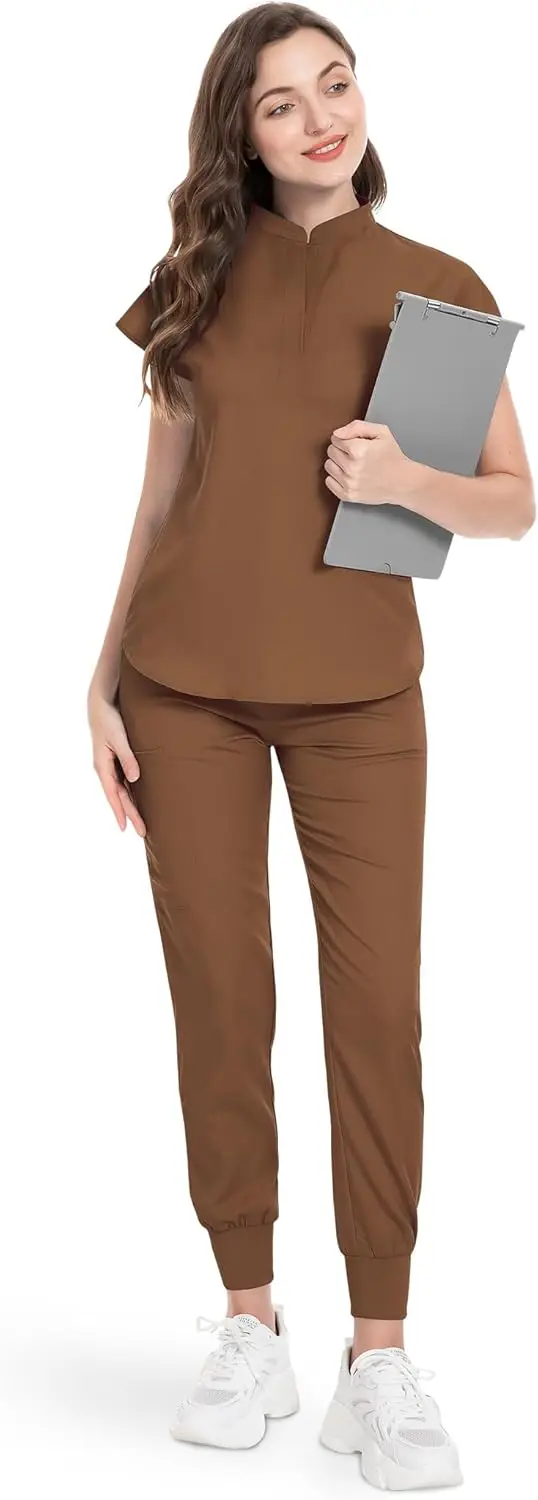 Niaahinn Scrubs Set voor Vrouwen Verpleegster Uniform Joggerpak Stretch Top & Broek met Multi Pocket voor Verpleegkundige Schoonheidsspecialiste Werkkleding